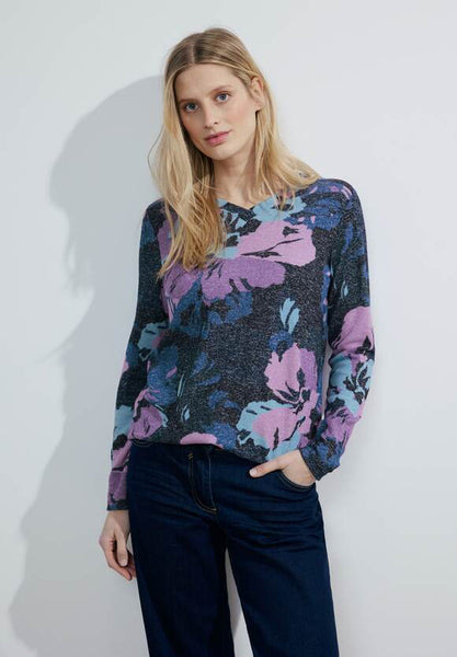 Cecil V Neck Cosy feel knit in Blue or ~Green Print 321006