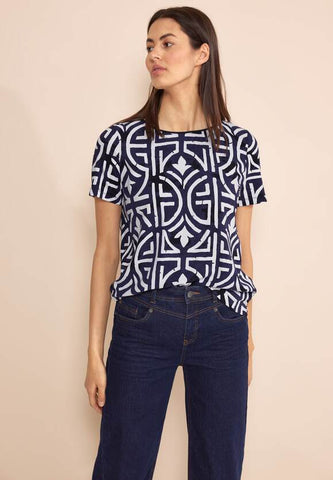 Street One graphic print top Navy and white Print 321323