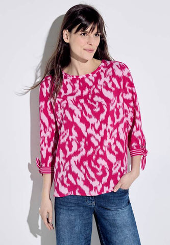 Cecil Round neck print blouse with sporty cuff detail 344587