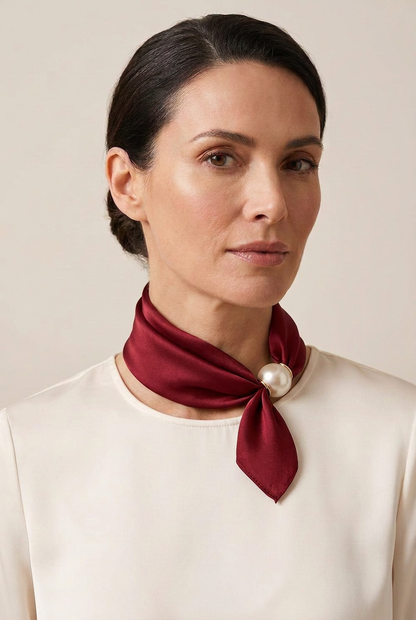 Plain Burgundy neckscarf with pearl magnetic clasp