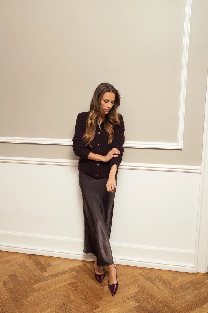 Fransa Satin Maxi skirt in Fudge