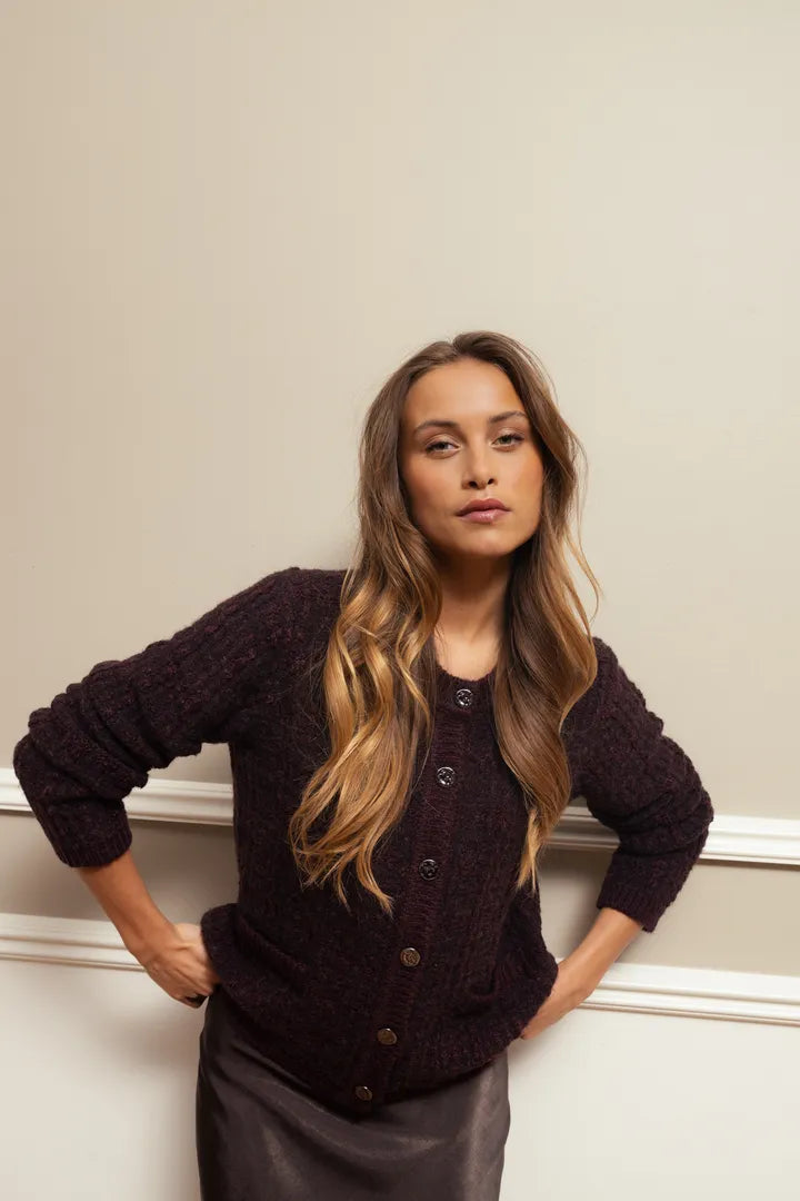 Fransa Round Neck Cable knit Cardigan in Fudge  20617314