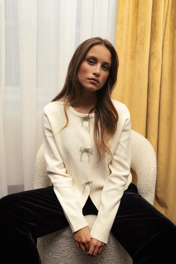 Fransa Long sleeve Cardigan with Glitter bow detail 20617318