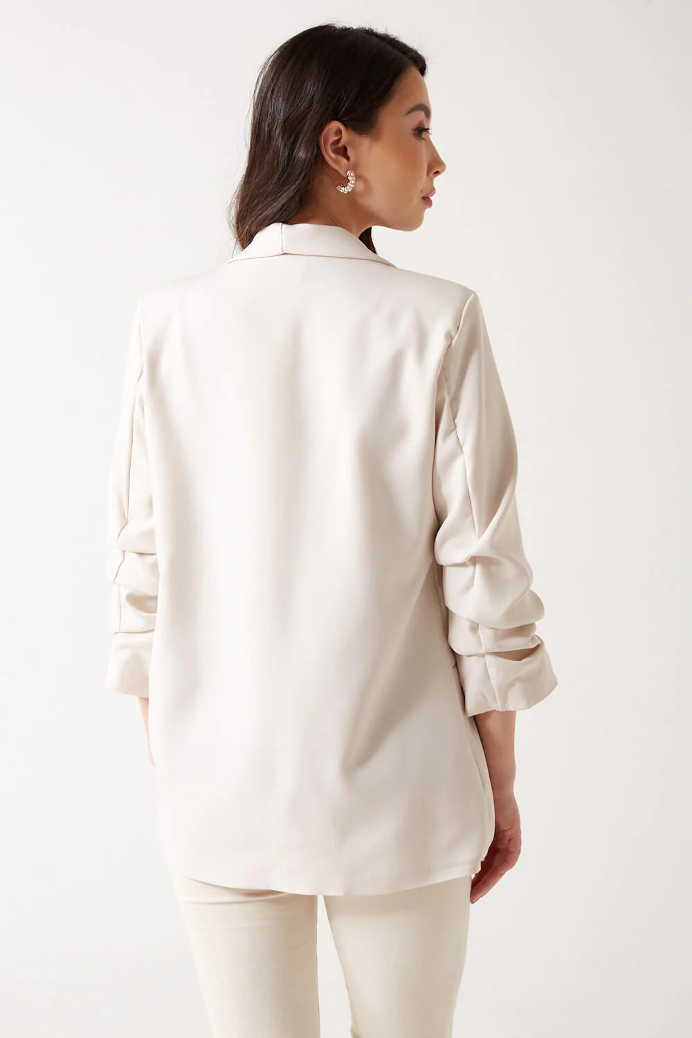 Marc Angelo Ruched Sleeve Open Blazer in Beige 6078