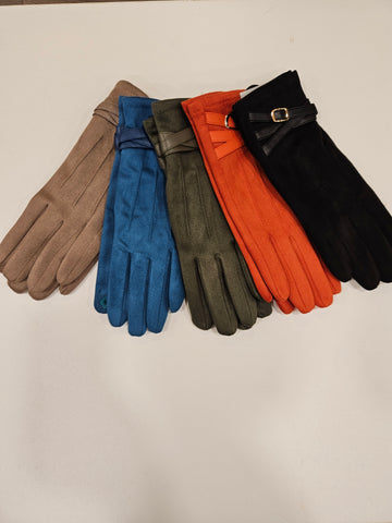 Faux Suede Velvet lined touchscreen gloves with buckle detail