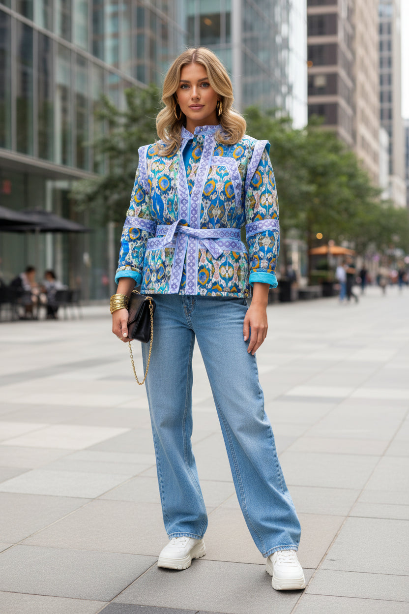 The Victoria Quilted Print Jacket in Blue