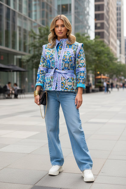 The Victoria Quilted Print Jacket in Blue