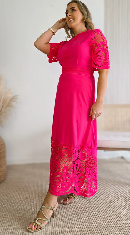 Marc Angelo Elegant Lace Midi Dress Ma811975 Pink