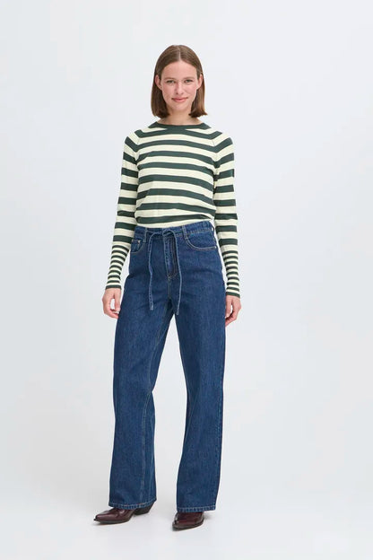 Byoung Orla Fine Knit in Forest Green stripe 20815301