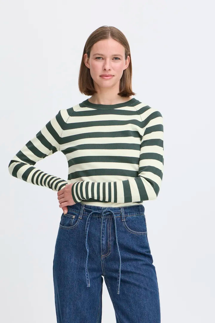 Byoung Orla Fine Knit in Forest Green stripe 20815301