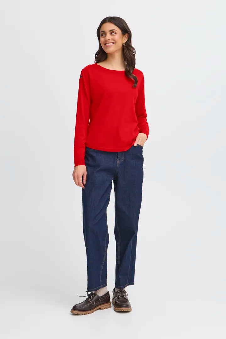 Fransa Fine Jumper with curved hem and shoulder button detail 20614325