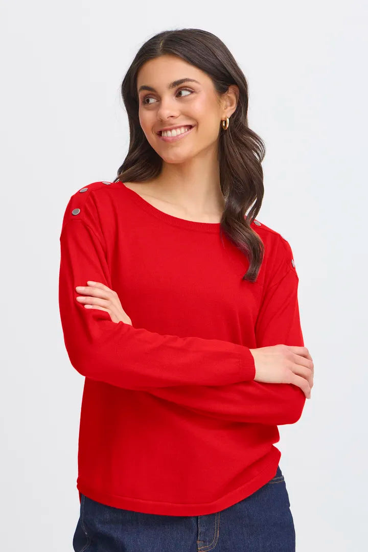 Fransa Fine Jumper with curved hem and shoulder button detail 20614325