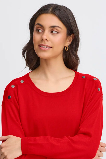 Fransa Fine Jumper with curved hem and shoulder button detail 20614325
