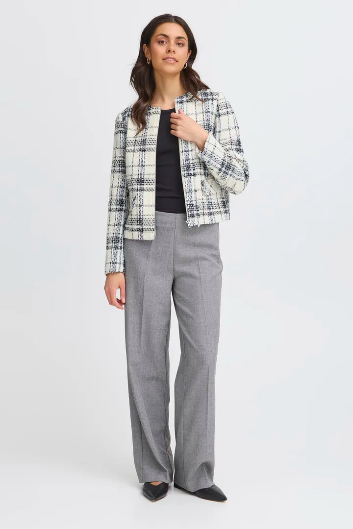 Fransa Cream with navy check bouclé jacket 20615883