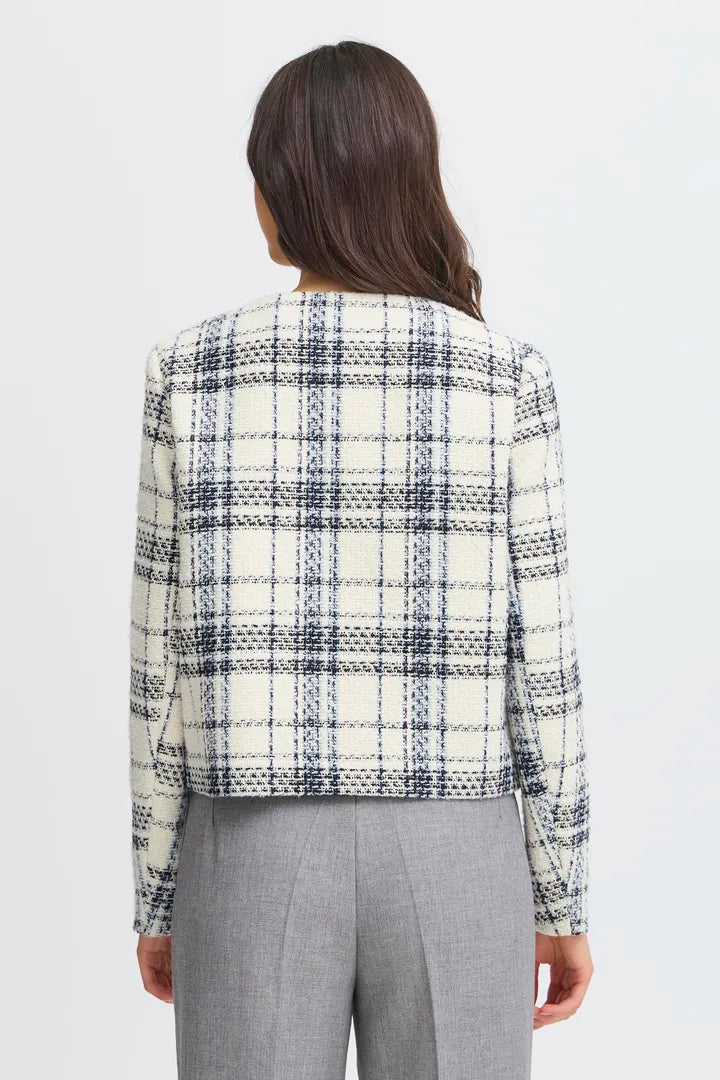 Fransa Cream with navy check bouclé jacket 20615883