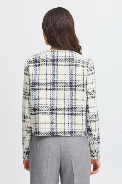 Fransa Cream with navy check bouclé jacket 20615883