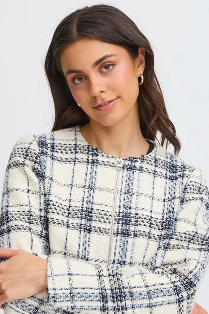 Fransa Cream with navy check bouclé jacket 20615883