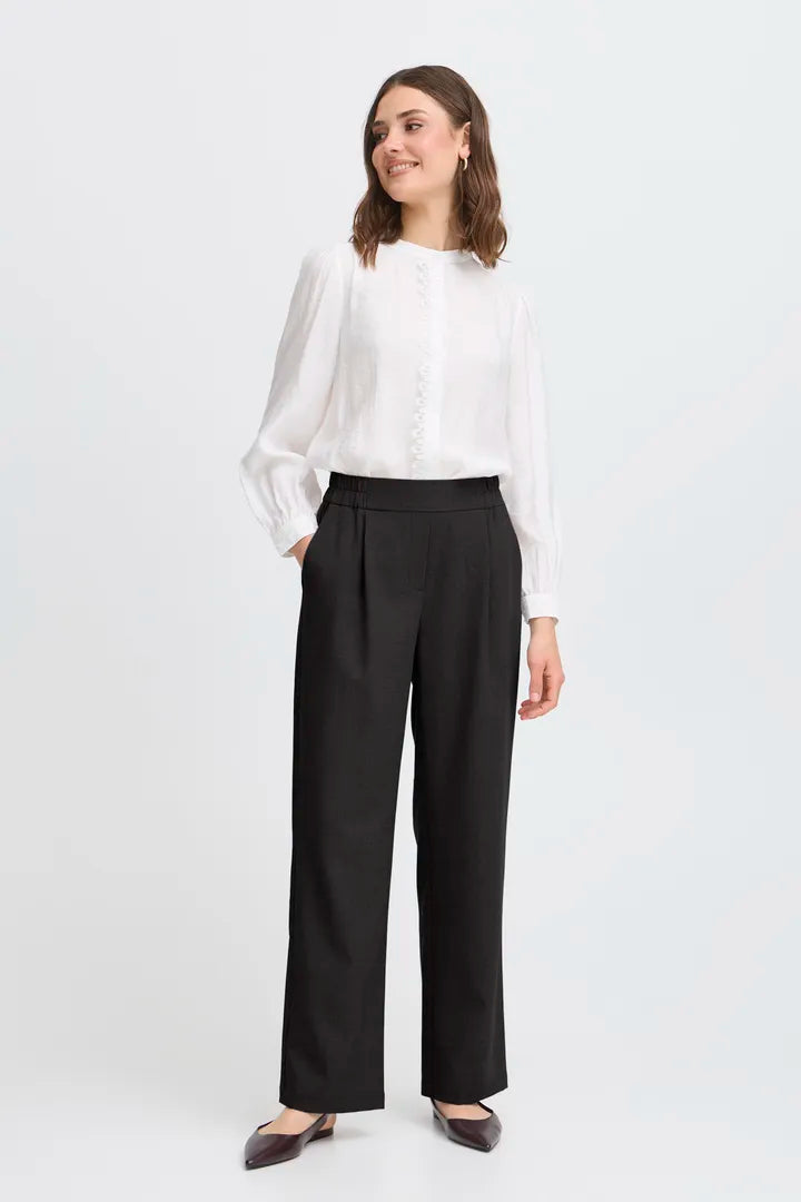Fransa Abigail Black Trouser with back elasticated waistband  20615930
