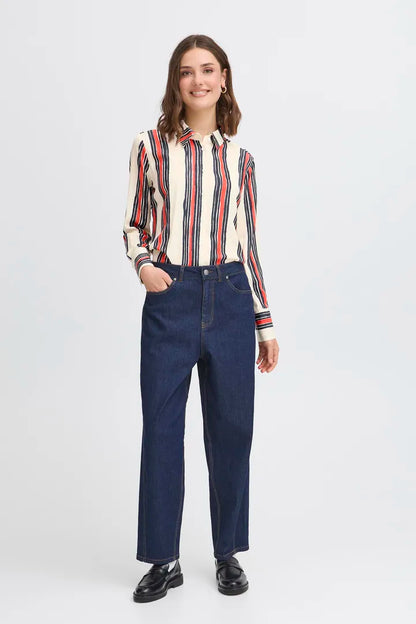 Fransa Vertical stripe blouse in Cream red and navy 20616080