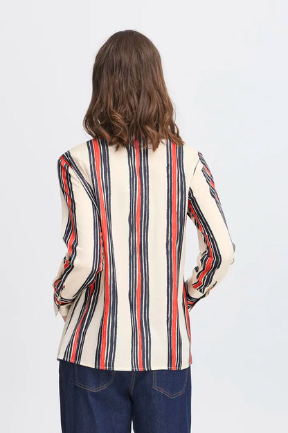 Fransa Vertical stripe blouse in Cream red and navy 20616080