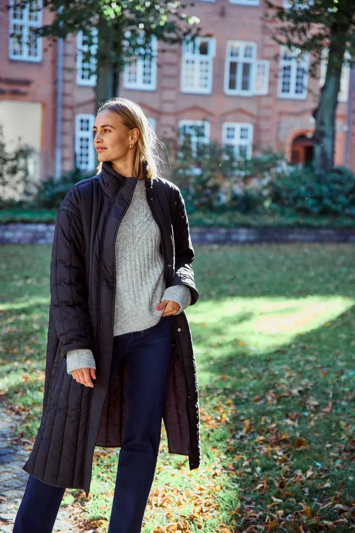 Fransa Long black Quilted Coat 20615637