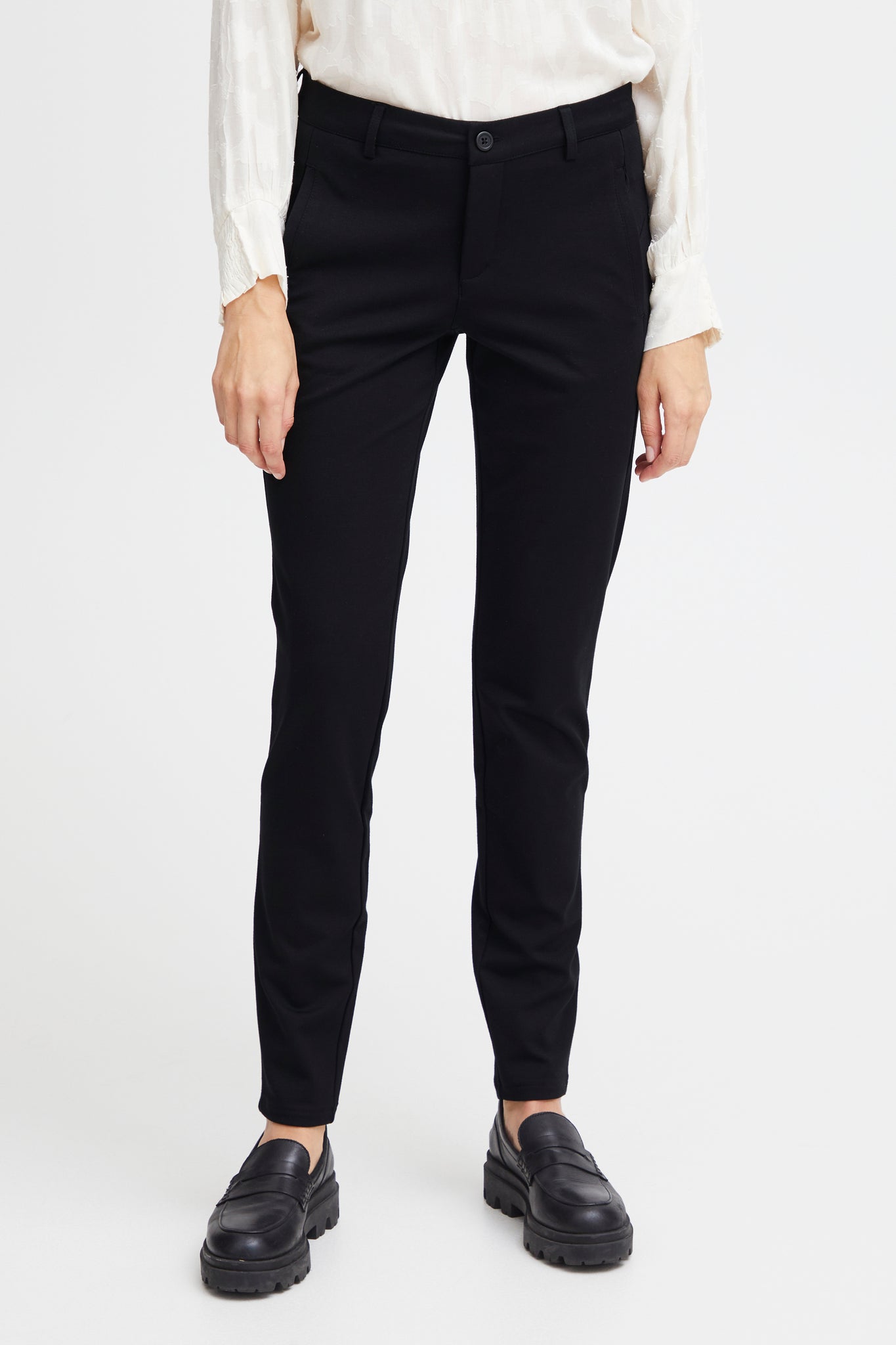 Fransa Tessa Black Slim Leg Jersey Trousers 20610830 Black