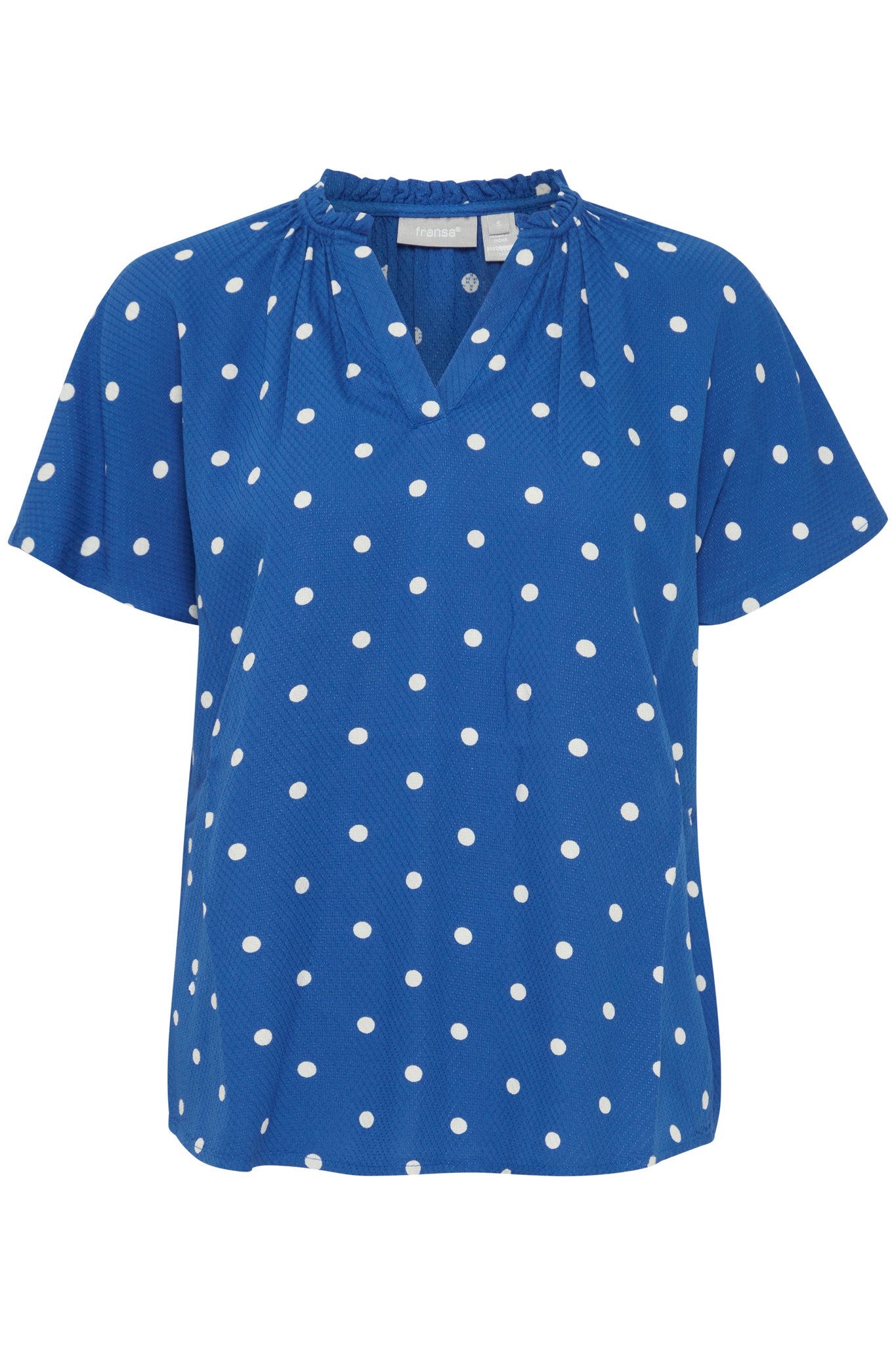 Fransa Polka dot blouse short sleeve Blue White Print 20613491 2