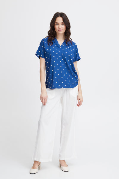 Fransa Polka dot blouse short sleeve Blue White Print 20613491 2
