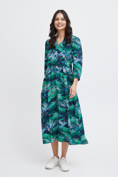 Fransa Shirred Maxi dress in Blue Green Print  20613512 Blue