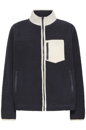Fransa full zip fleece jacket in navy with contrast pocket and trim  20617345