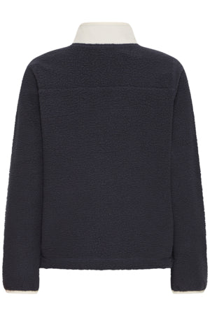 Fransa full zip fleece jacket in navy with contrast pocket and trim  20617345