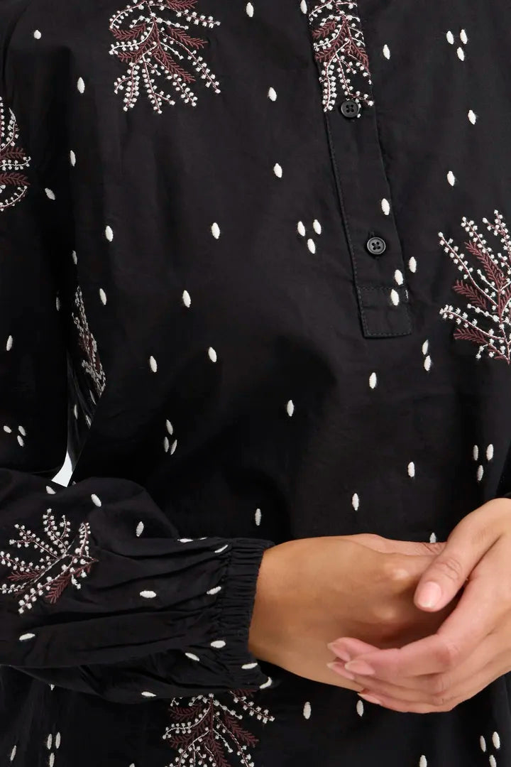 Fransa Black Long Sleeve cotton blouse 20617013