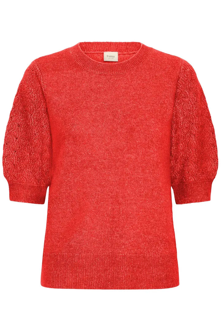 Kanva Short Sleeve Knit with crochet sleeve detail