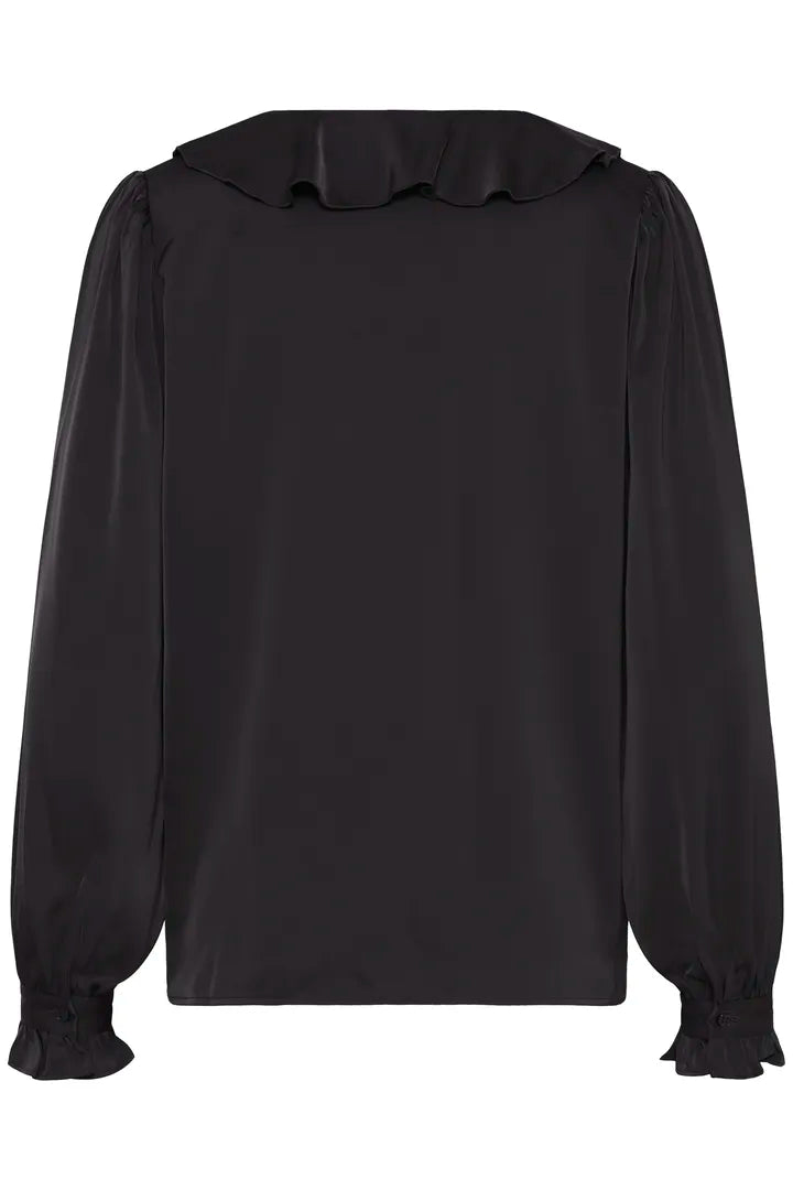 Byoung Satin V Neck Blouse with frill detail in Black or Fudge 20815848