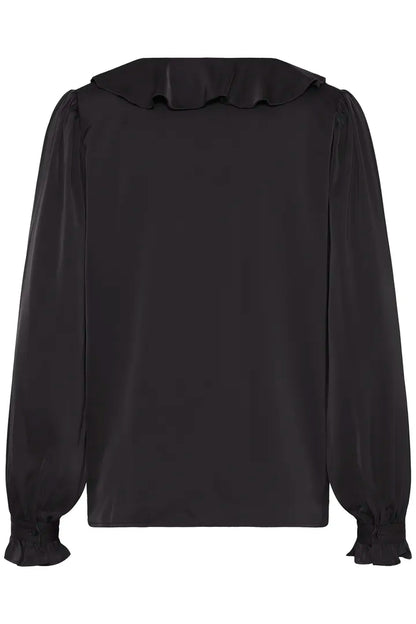 Byoung Satin V Neck Blouse with frill detail in Black or Fudge 20815848