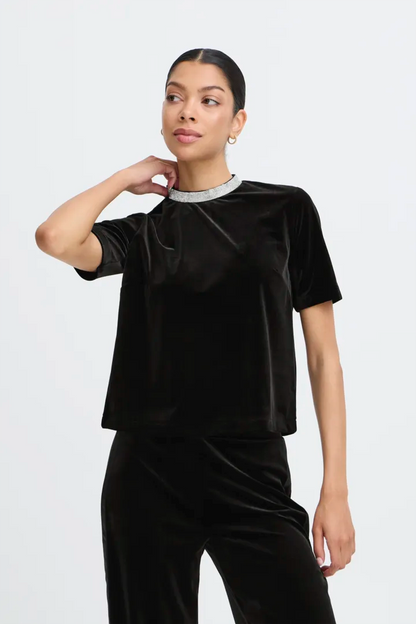Byoung Plush Velvet Top with Diamante neckline 20818320
