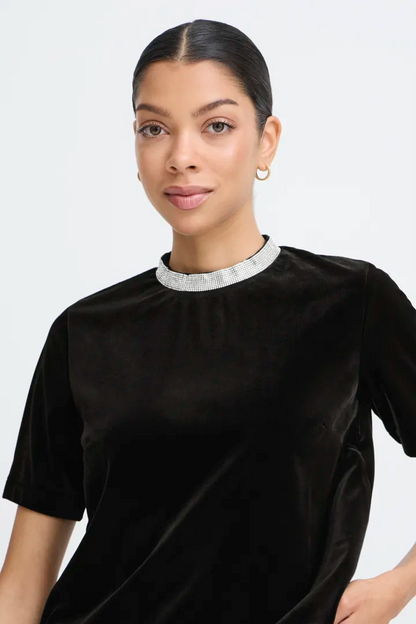 Byoung Plush Velvet Top with Diamante neckline 20818320