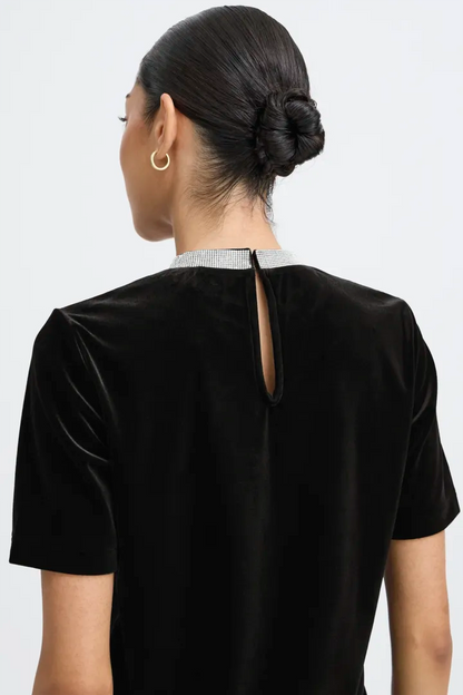 Byoung Plush Velvet Top with Diamante neckline 20818320