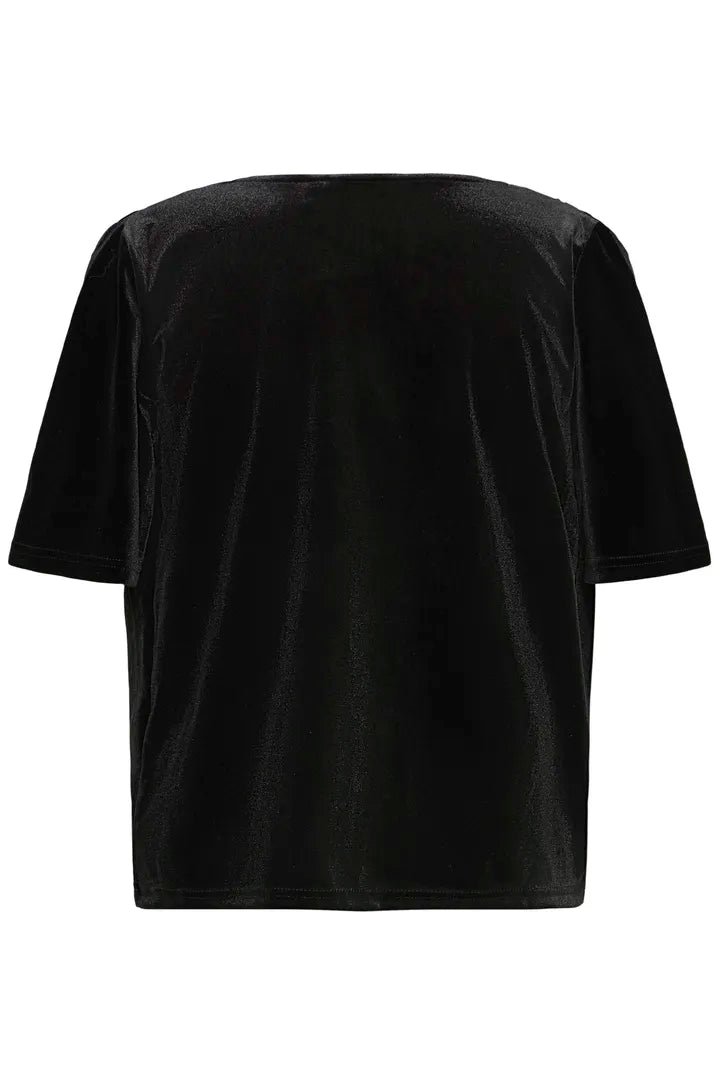 Byoung Plush Velvet Cowl neck top in True Black 20818316