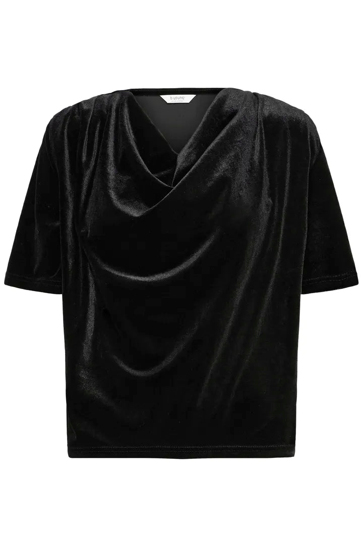 Byoung Plush Velvet Cowl neck top in True Black 20818316