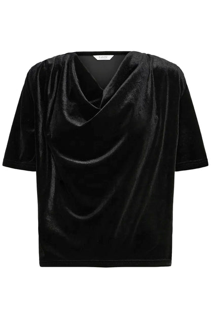 Byoung Plush Velvet Cowl neck top in True Black 20818316
