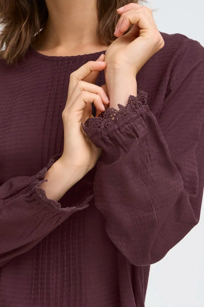 Fransa Roundneck blouse with lace cuff detail in Fudge or Black  20617375