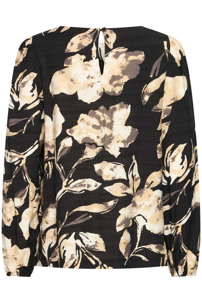 Fransa Vintage Print round neck blouse in Black or Fudge print 20617195