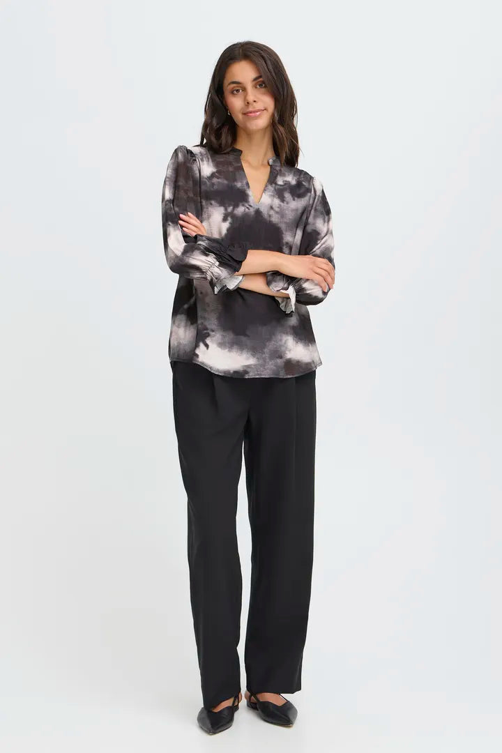 Fransa  Blurred print V Neck Blouse