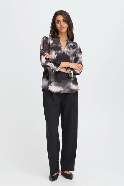 Fransa  Blurred print V Neck Blouse