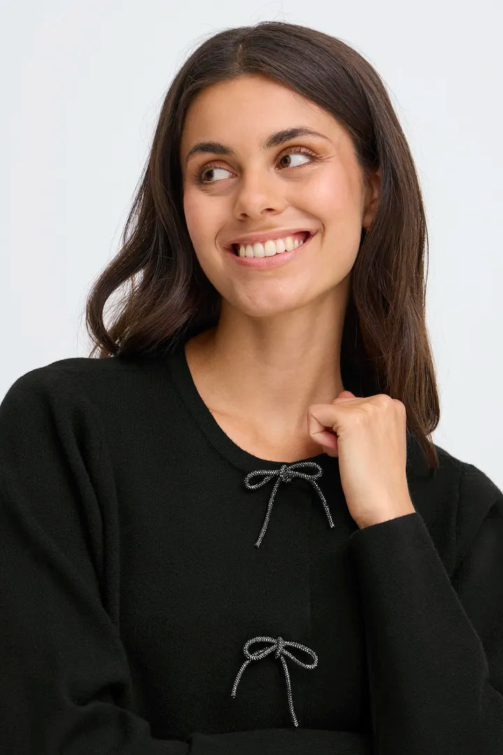 Fransa Long sleeve Cardigan with Glitter bow detail 20617318