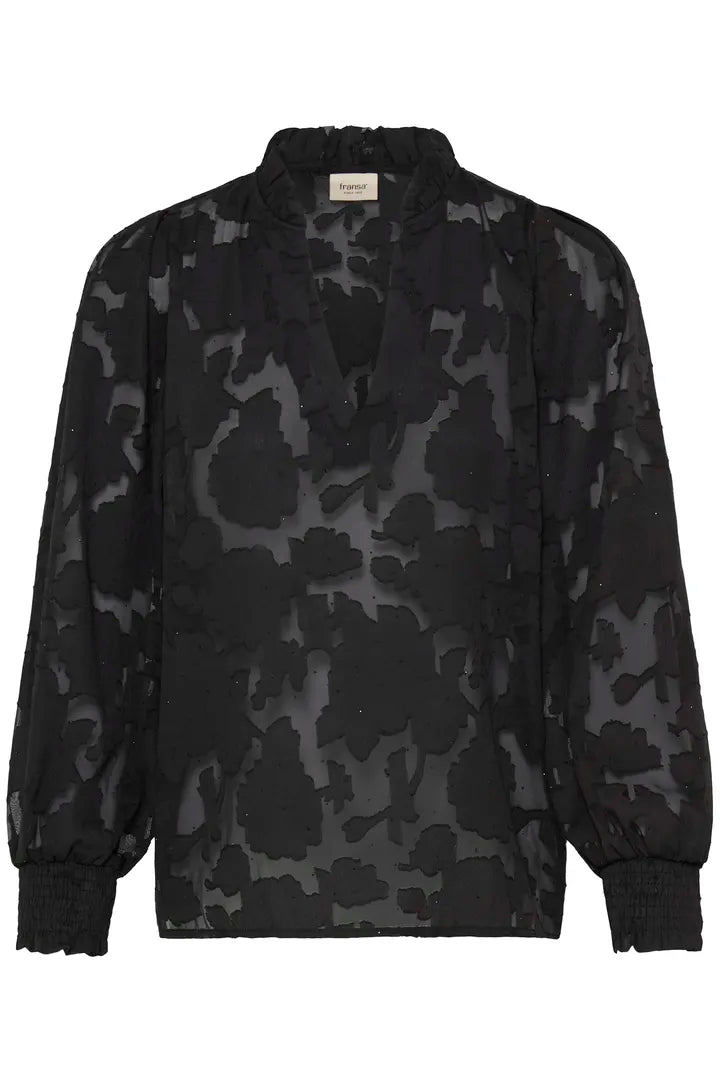 Fransa Burnout Blouse with Rhinestone detail in true Black 20617287