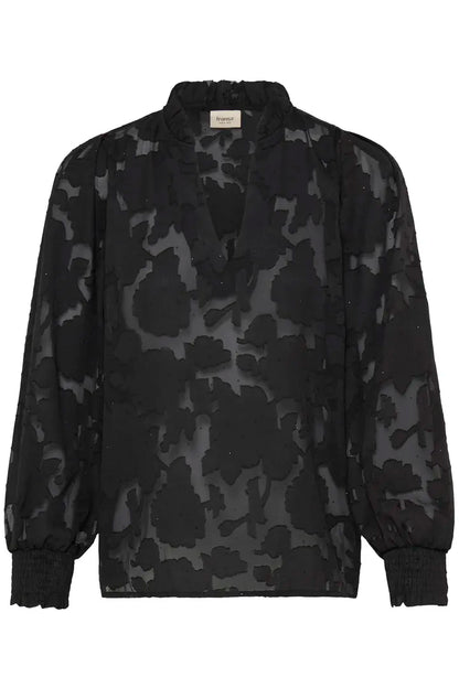 Fransa Burnout Blouse with Rhinestone detail in true Black 20617287