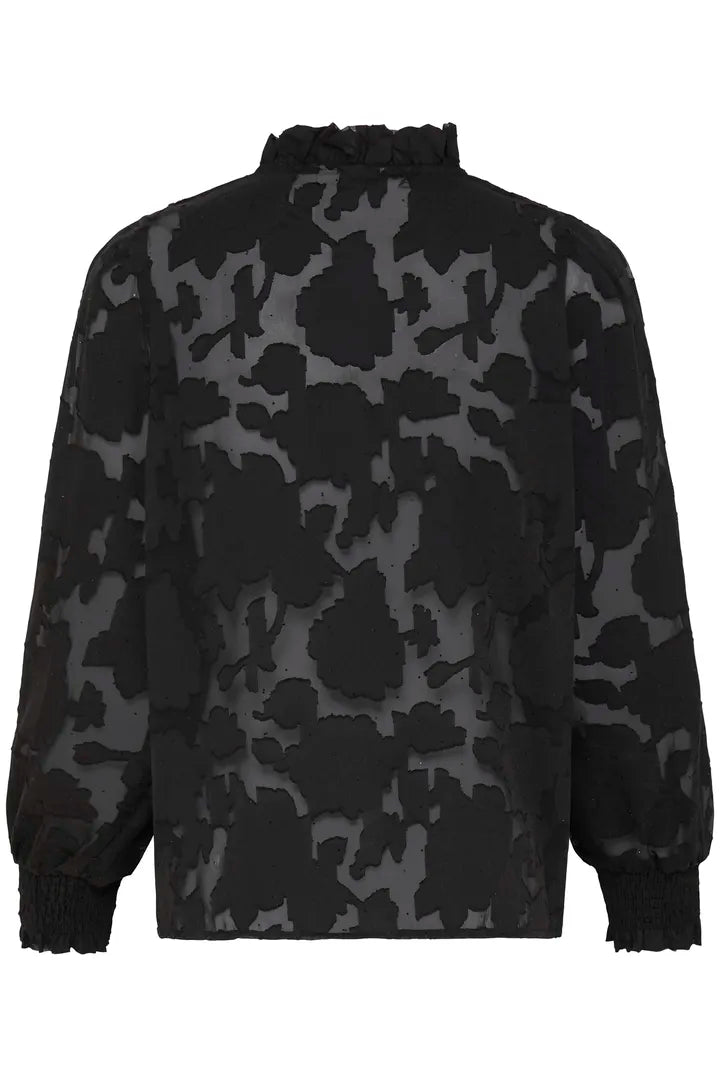 Fransa Burnout Blouse with Rhinestone detail in true Black 20617287