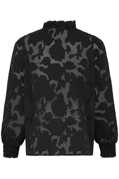 Fransa Burnout Blouse with Rhinestone detail in true Black 20617287